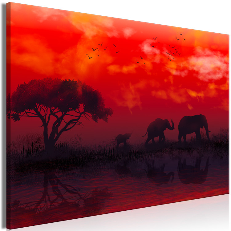 Canvas African Landscape (1-piece) Wide - elephants and red sky 143481 additionalImage 2