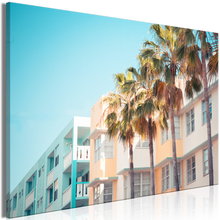 Canvas Art Print Miami City in Summer - Palm Trees and Florida Coast Architecture in Pastel 144481 additionalImage 2