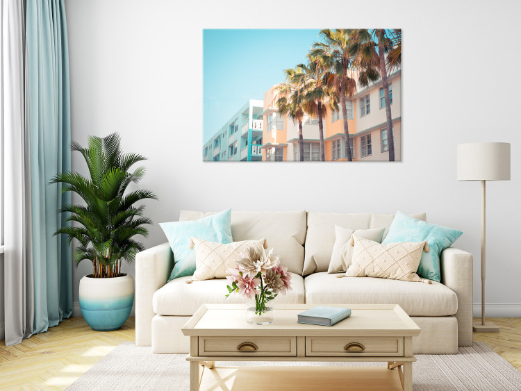 Canvas Art Print Miami City in Summer - Palm Trees and Florida Coast Architecture in Pastel 144481 additionalImage 3