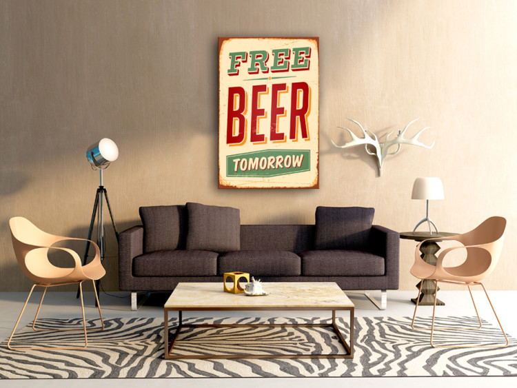 Canvas Print Free beer tomorrow - inscription in English in vintage style. Perfect for kitchen or room 64781 additionalImage 3