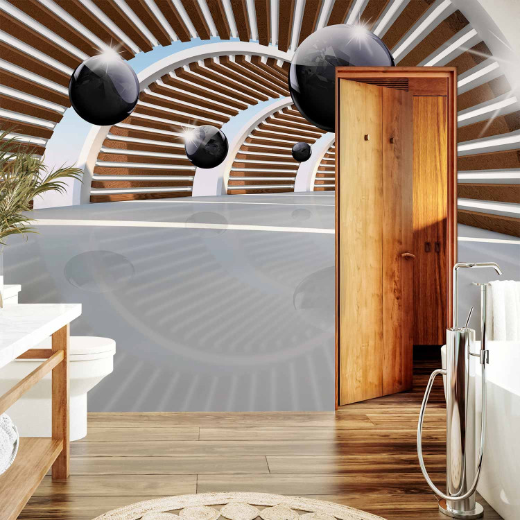 Photo Wallpaper Futuristic tunnel - black spheres with glow in a spatial tunnel 71281 additionalImage 8