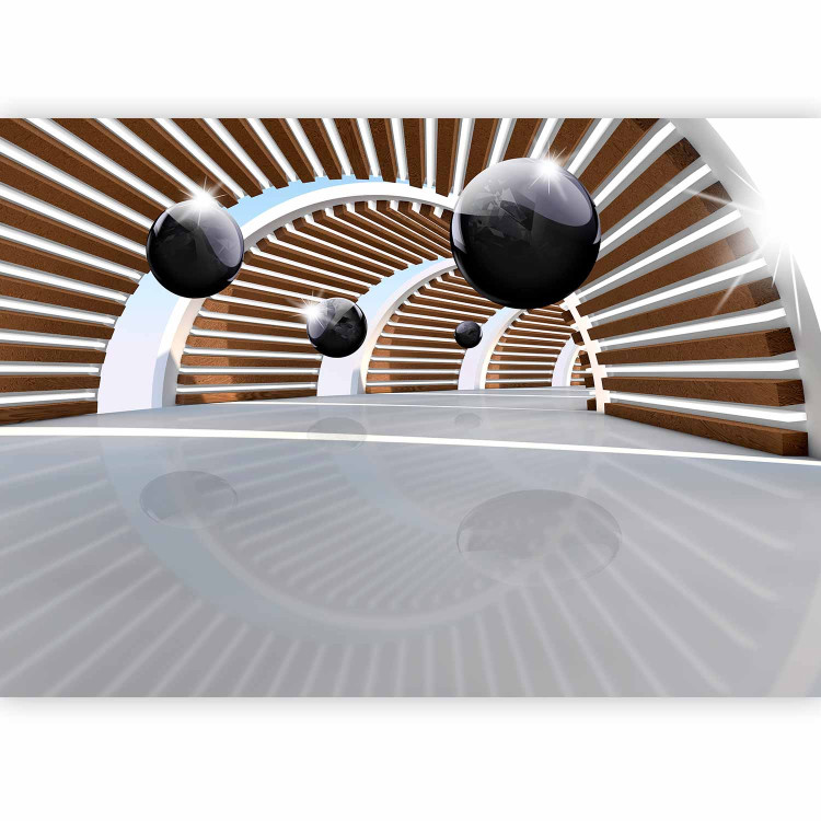 Photo Wallpaper Futuristic tunnel - black spheres with glow in a spatial tunnel 71281 additionalImage 1