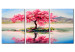 Canvas Print Sakura Island (3-piece) - Blossoming Cherry Tree in the Middle of a Lake 92881