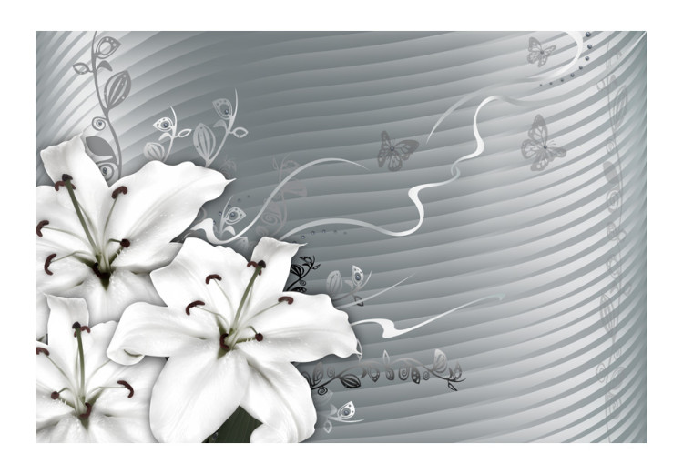 Photo Wallpaper Fantasy with ornaments - white lilies on a grey geometric background 97181 additionalImage 1