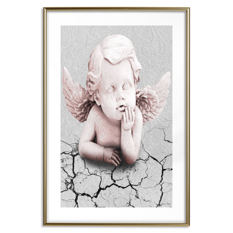 Poster Angel - light pink figurine of a boy leaning on gray cracked earth 116791 additionalImage 20