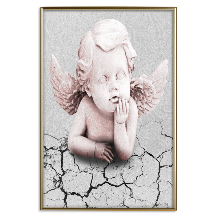 Poster Angel - light pink figurine of a boy leaning on gray cracked earth 116791 additionalImage 17