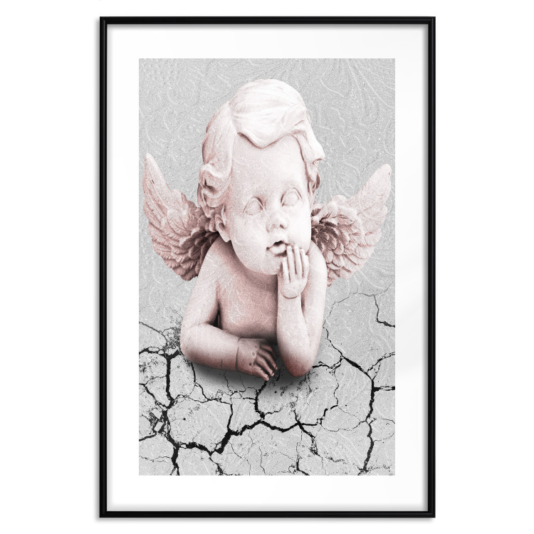 Poster Angel - light pink figurine of a boy leaning on gray cracked earth 116791 additionalImage 19