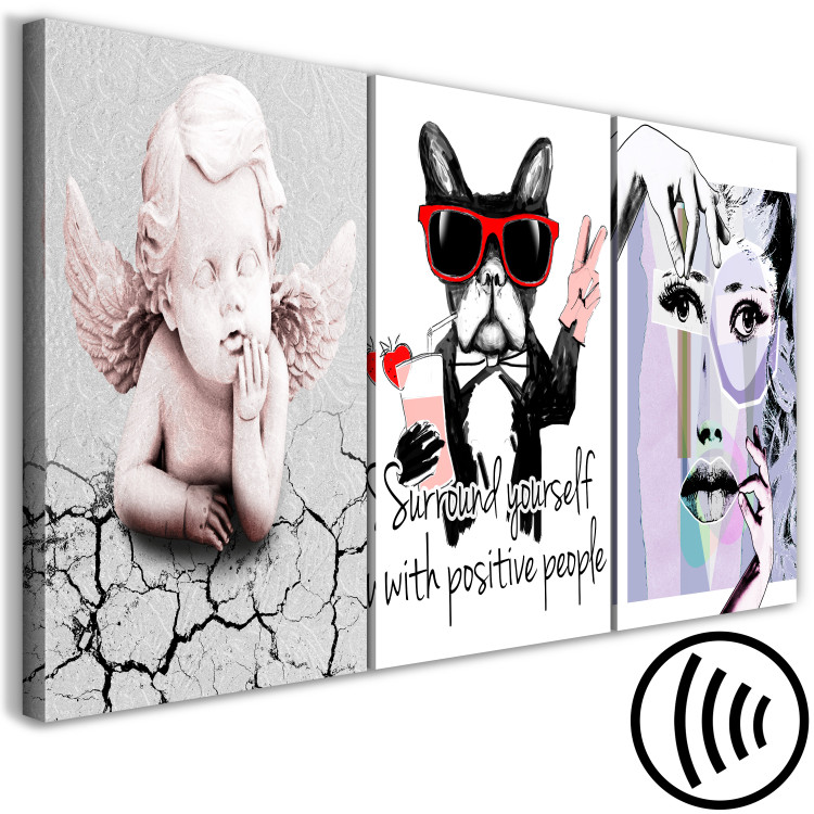 Canvas Art Print Positive Vibrations (3-part) - Portrait of an Angel, Dog, and Woman's Face 117091 additionalImage 6