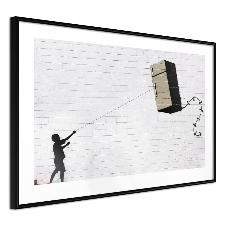 Wall Poster Flying Fridge - Banksy-style graffiti with a boy against a brick background 118791 additionalImage 13