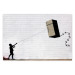 Wall Poster Flying Fridge - Banksy-style graffiti with a boy against a brick background 118791
