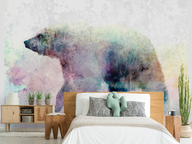 Wall Mural Winter animals - bear motif on background with coloured accent 127491