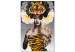 Canvas Art Print Woman with flowers and tiger - abstract portrait on grey background 127791