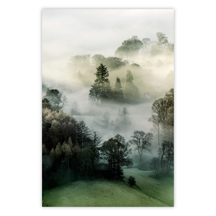 Wall Poster Morning Chill - landscape of trees surrounded by dense fog against the sky 130291