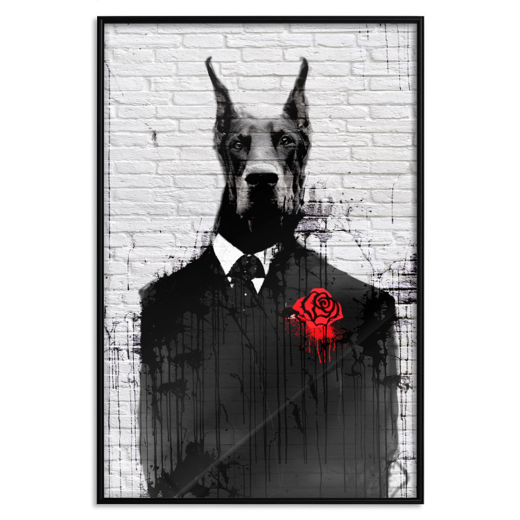Poster Doberman in a Suit - an abstract black dog on a brick wall 130791 additionalImage 16