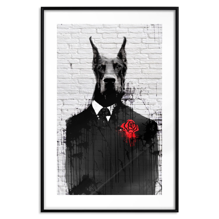 Poster Doberman in a Suit - an abstract black dog on a brick wall 130791 additionalImage 15