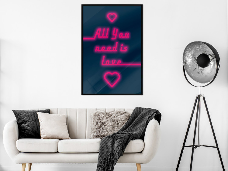 Wall Poster All You Need Is Love - pink neon English texts and hearts 131991 additionalImage 4