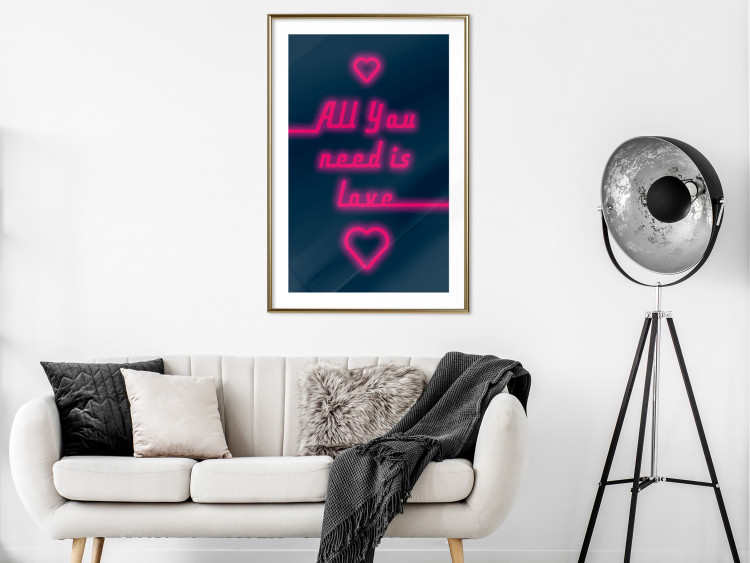 Wall Poster All You Need Is Love - pink neon English texts and hearts 131991 additionalImage 13