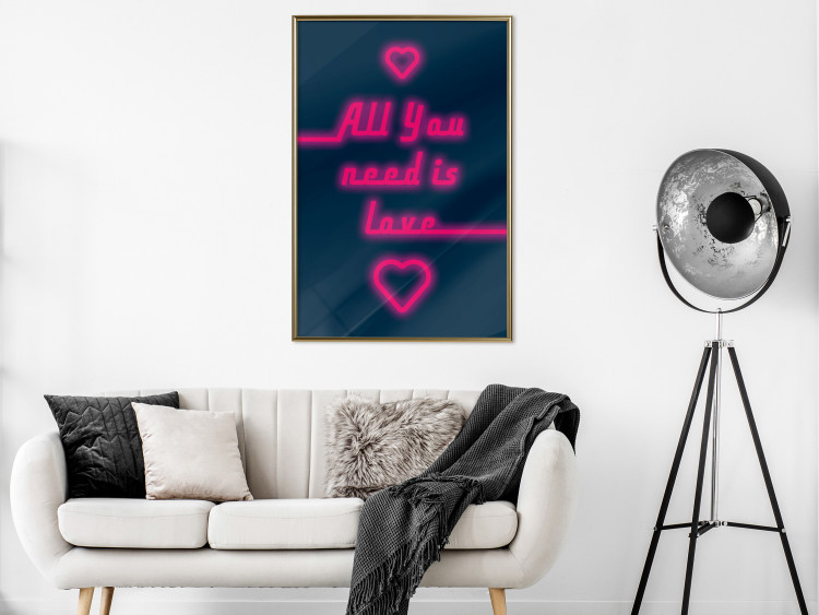 Wall Poster All You Need Is Love - pink neon English texts and hearts 131991 additionalImage 5