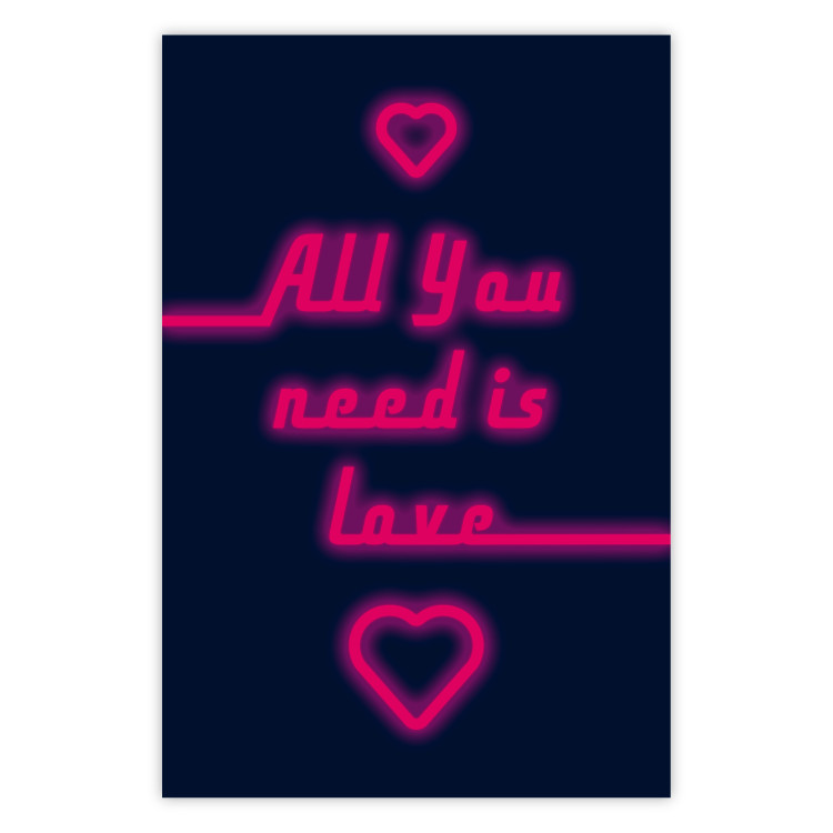 Wall Poster All You Need Is Love - pink neon English texts and hearts 131991