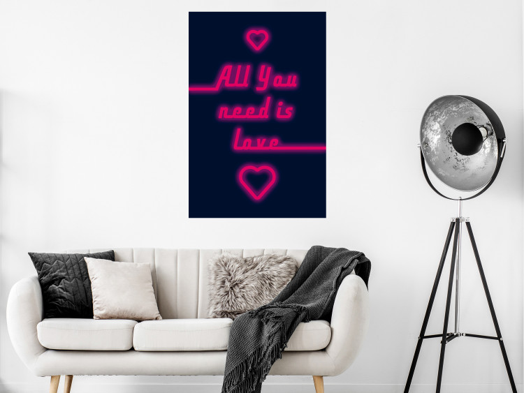Wall Poster All You Need Is Love - pink neon English texts and hearts 131991 additionalImage 4
