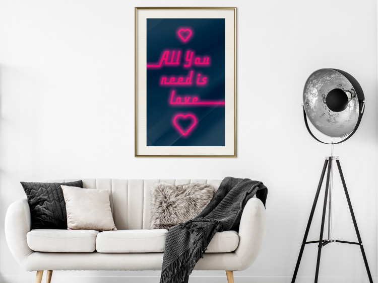 Wall Poster All You Need Is Love - pink neon English texts and hearts 131991 additionalImage 22