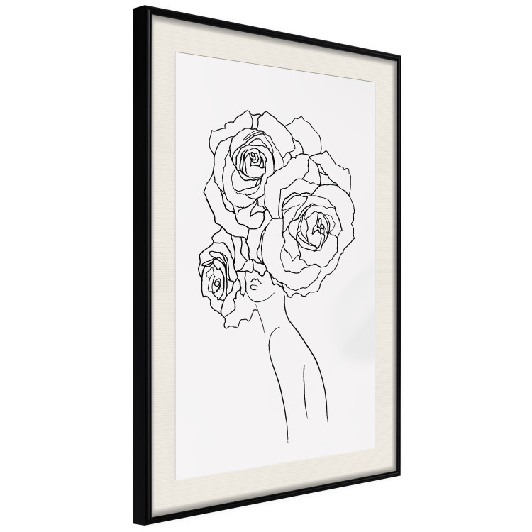 Wall Poster Fantasy Roses - fantasy line art of a woman with flowers on her head 132091 additionalImage 2