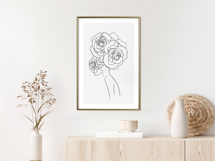 Wall Poster Fantasy Roses - fantasy line art of a woman with flowers on her head 132091 additionalImage 15