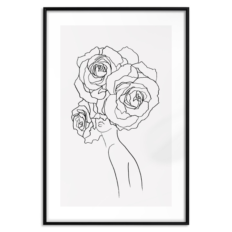 Wall Poster Fantasy Roses - fantasy line art of a woman with flowers on her head 132091 additionalImage 19