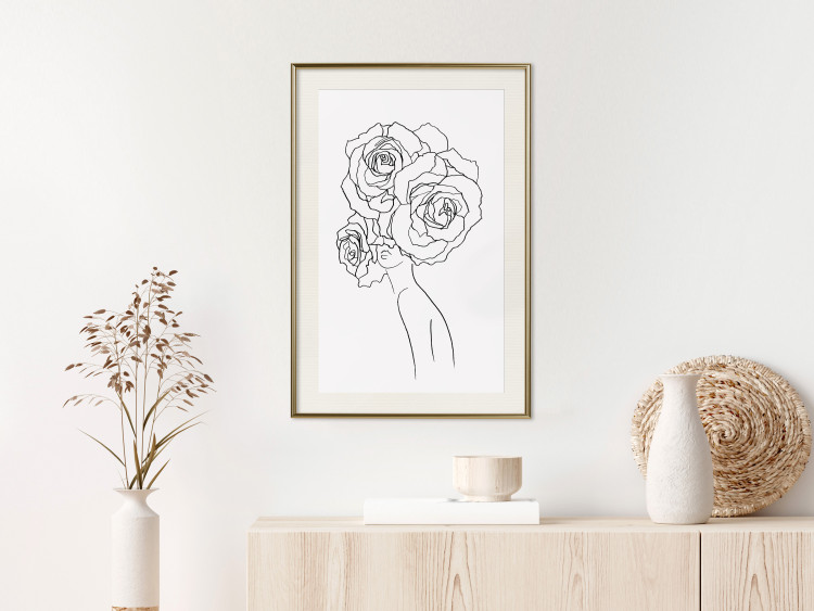 Wall Poster Fantasy Roses - fantasy line art of a woman with flowers on her head 132091 additionalImage 24