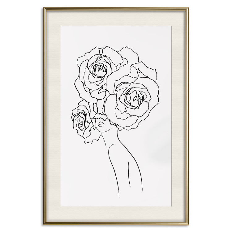 Wall Poster Fantasy Roses - fantasy line art of a woman with flowers on her head 132091 additionalImage 26