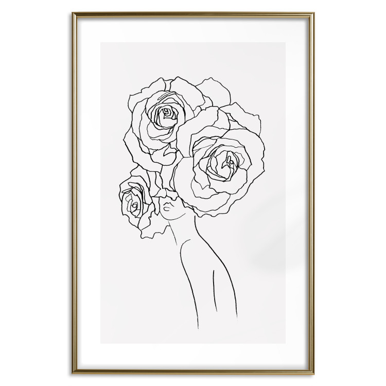 Wall Poster Fantasy Roses - fantasy line art of a woman with flowers on her head 132091 additionalImage 18