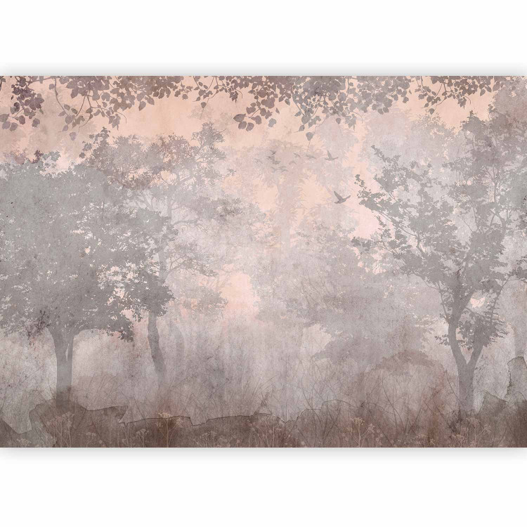 Wall Mural Pink dawn - subtle landscape of a misty forest with trees and birds 142691 additionalImage 5