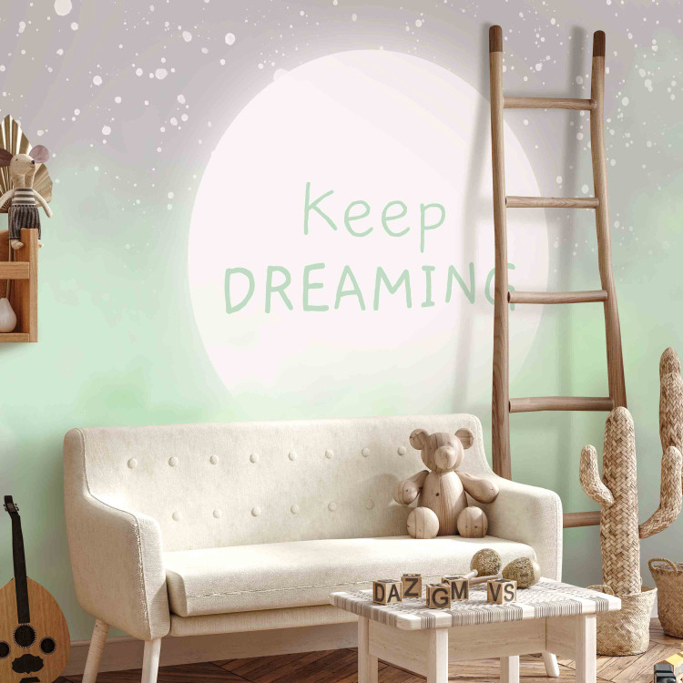 Wall Mural Keep Dreaming inscription on the moon - sky and clouds in shades of green 144691 additionalImage 5