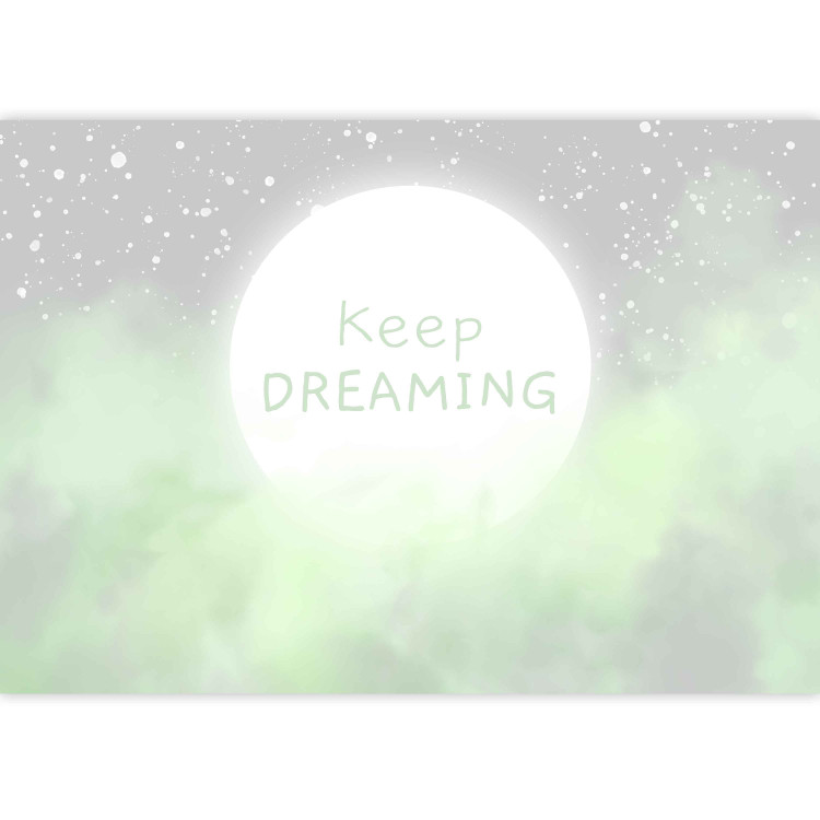 Wall Mural Keep Dreaming inscription on the moon - sky and clouds in shades of green 144691 additionalImage 3