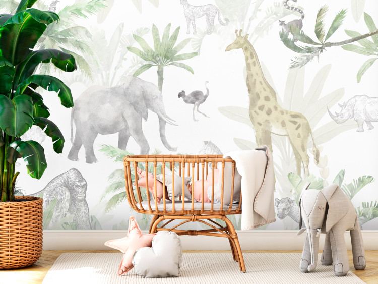 Photo Wallpaper Tropical Safari - Wild Animals in Pastel Colors 146591