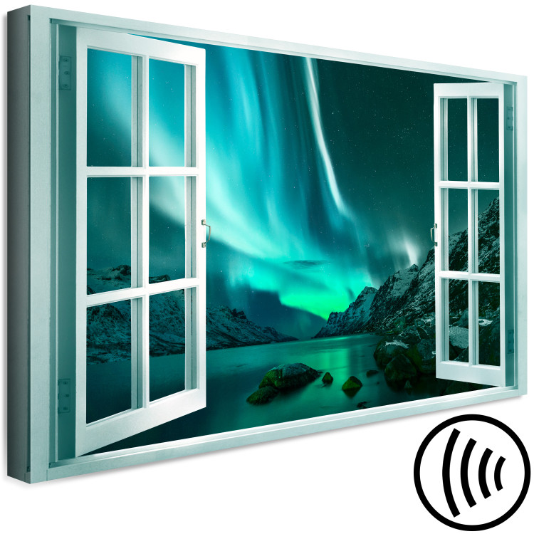 Canvas Print Window View (1-piece) - nocturnal landscape with aurora in the sky 148891 additionalImage 6