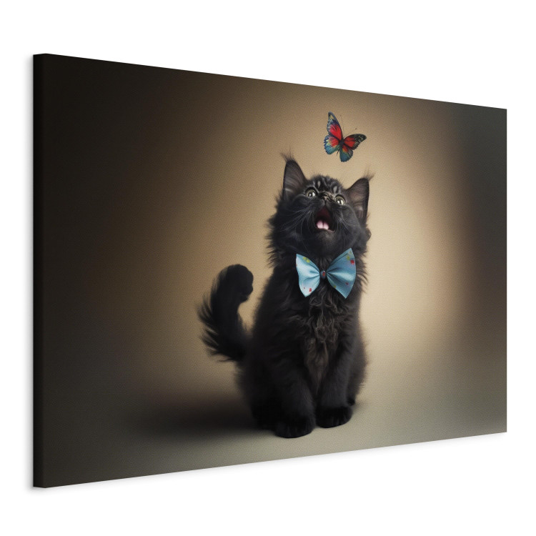 Canvas AI Cat - Animal in a Bow Tie Watching a Colorful Butterfly - Horizontal 150191 additionalImage 2