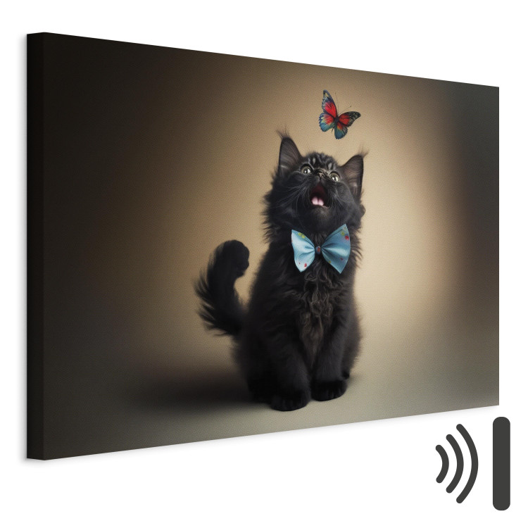 Canvas AI Cat - Animal in a Bow Tie Watching a Colorful Butterfly - Horizontal 150191 additionalImage 8