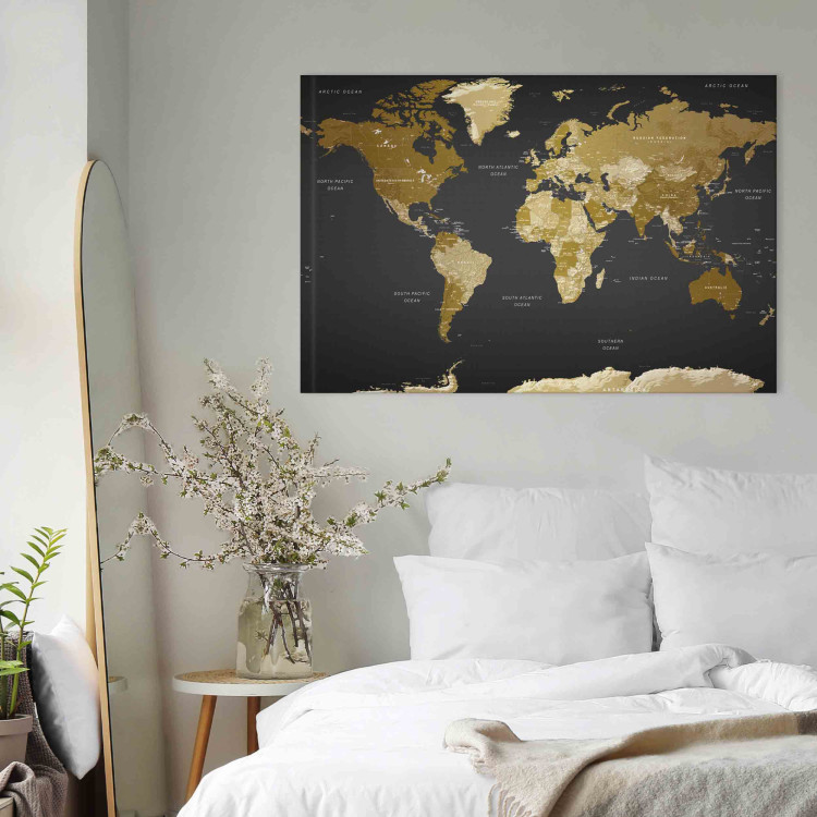 Canvas Art Print Brown Map - Political Division of the World Against the Background of the Black Ocean 151191 additionalImage 11