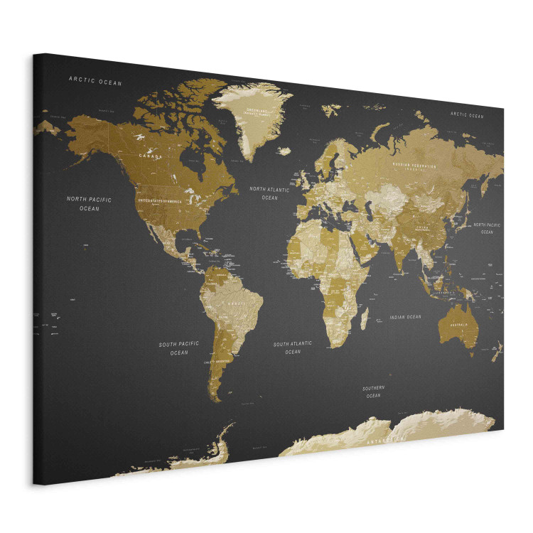 Canvas Art Print Brown Map - Political Division of the World Against the Background of the Black Ocean 151191 additionalImage 2