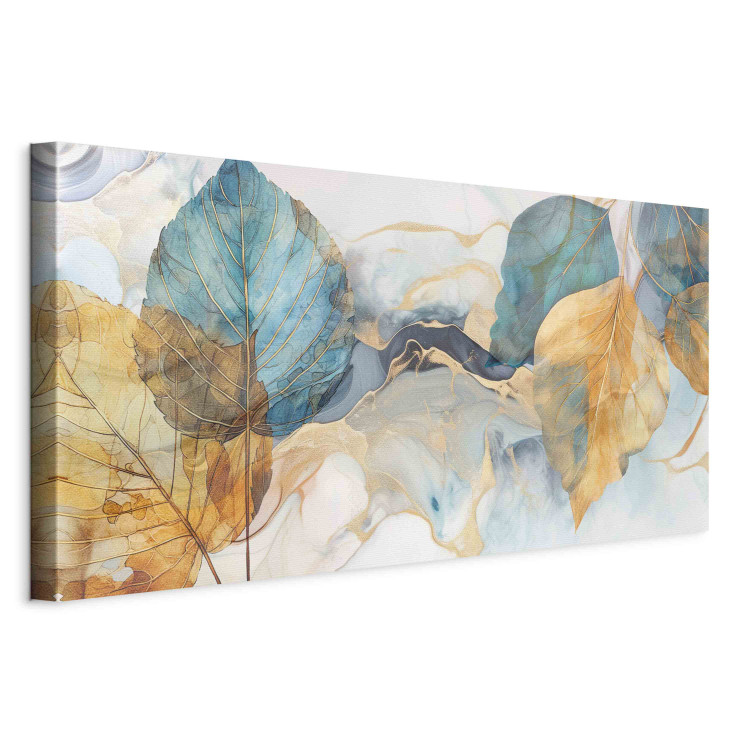 Large canvas print Breath of Autumn - Yellow and Blue Leaves on an Abstract Background [Large Format] 151791 additionalImage 3