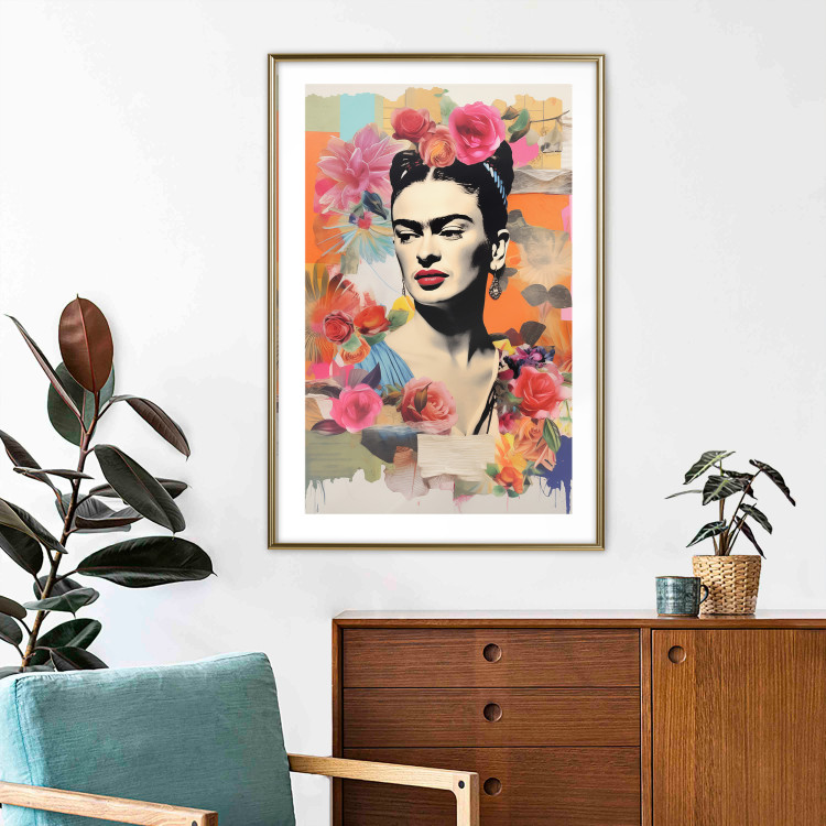 Poster Collage With Frida - Colorful Composition With Portrait and Flowers in the Background 152191 additionalImage 15