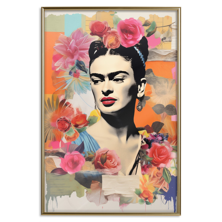 Poster Collage With Frida - Colorful Composition With Portrait and Flowers in the Background 152191 additionalImage 19