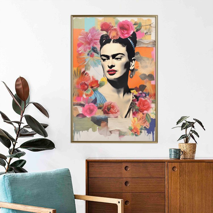 Poster Collage With Frida - Colorful Composition With Portrait and Flowers in the Background 152191 additionalImage 2