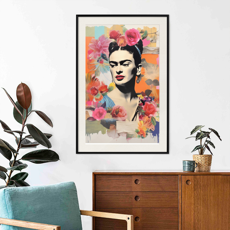 Poster Collage With Frida - Colorful Composition With Portrait and Flowers in the Background 152191 additionalImage 16