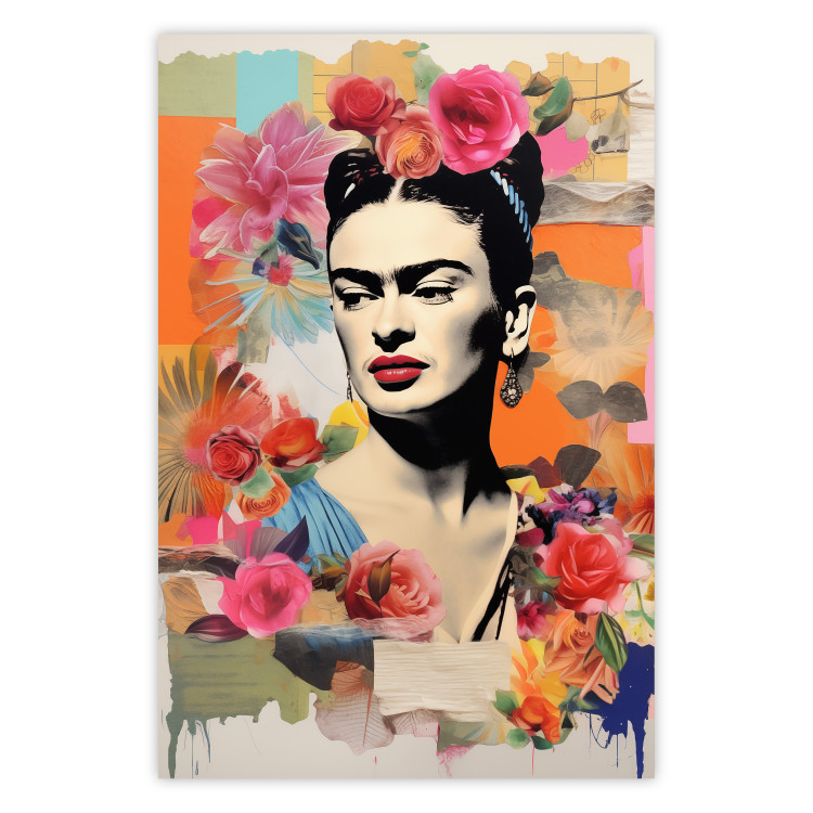 Poster Collage With Frida - Colorful Composition With Portrait and Flowers in the Background 152191