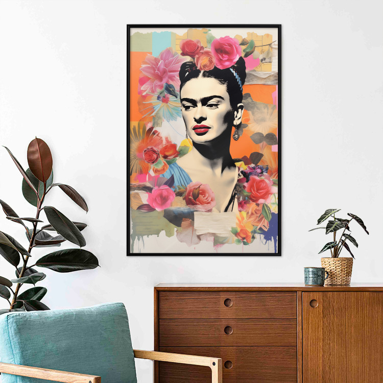 Poster Collage With Frida - Colorful Composition With Portrait and Flowers in the Background 152191 additionalImage 11