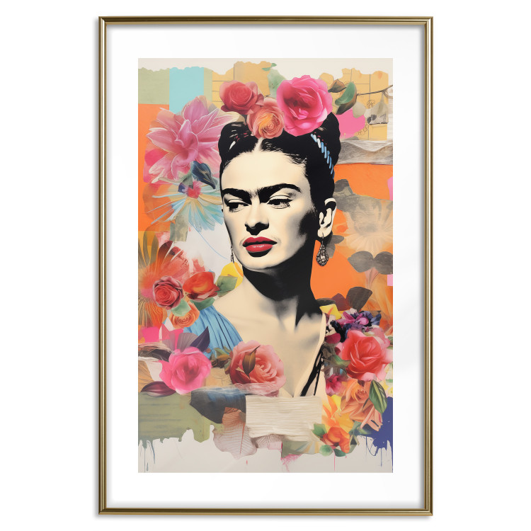 Poster Collage With Frida - Colorful Composition With Portrait and Flowers in the Background 152191 additionalImage 24