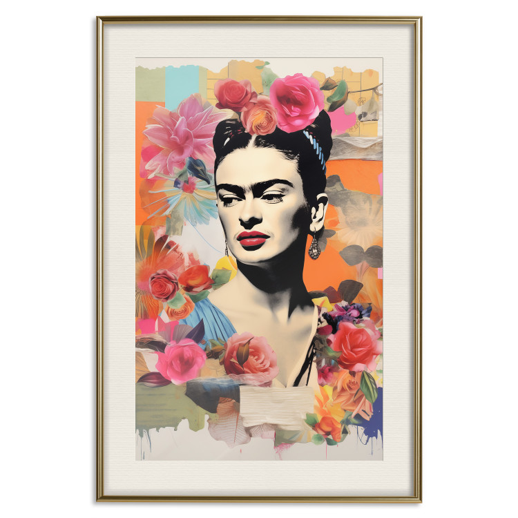 Poster Collage With Frida - Colorful Composition With Portrait and Flowers in the Background 152191 additionalImage 25
