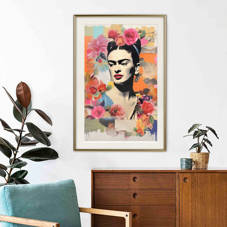 Poster Collage With Frida - Colorful Composition With Portrait and Flowers in the Background 152191 additionalImage 17
